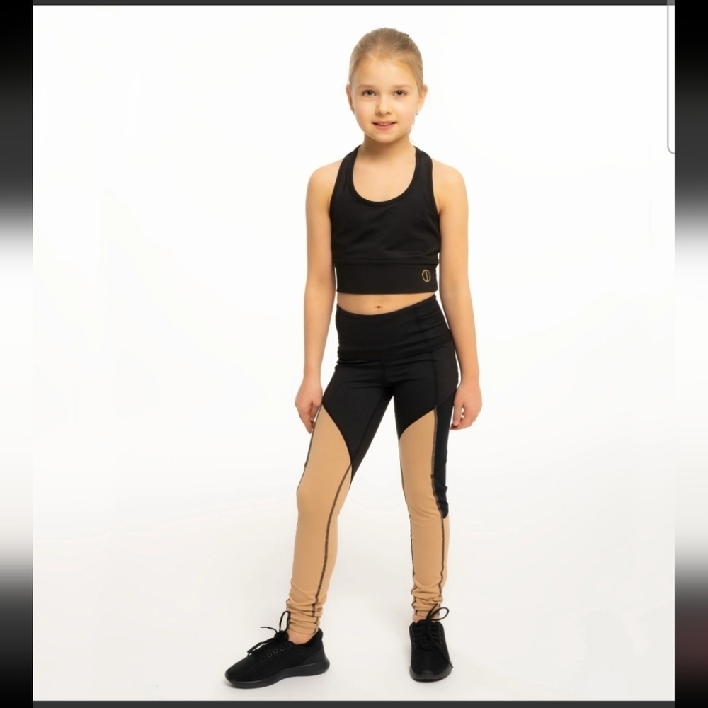 Loop Sports Girls LOGO Leggings JR Beige Size 10